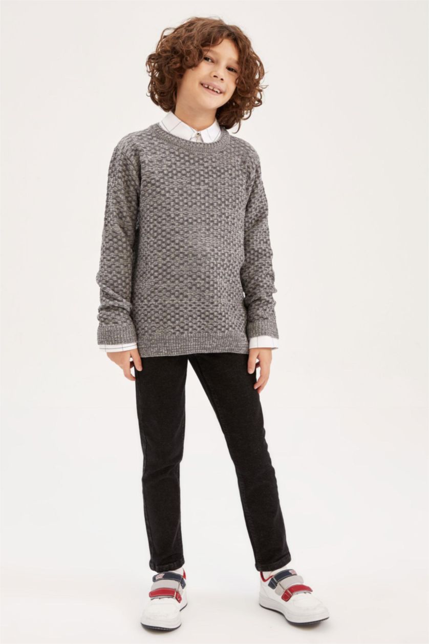 Мальчики и подростки Светло-серый меланж Свитер с круглым вырезом для мальчиков