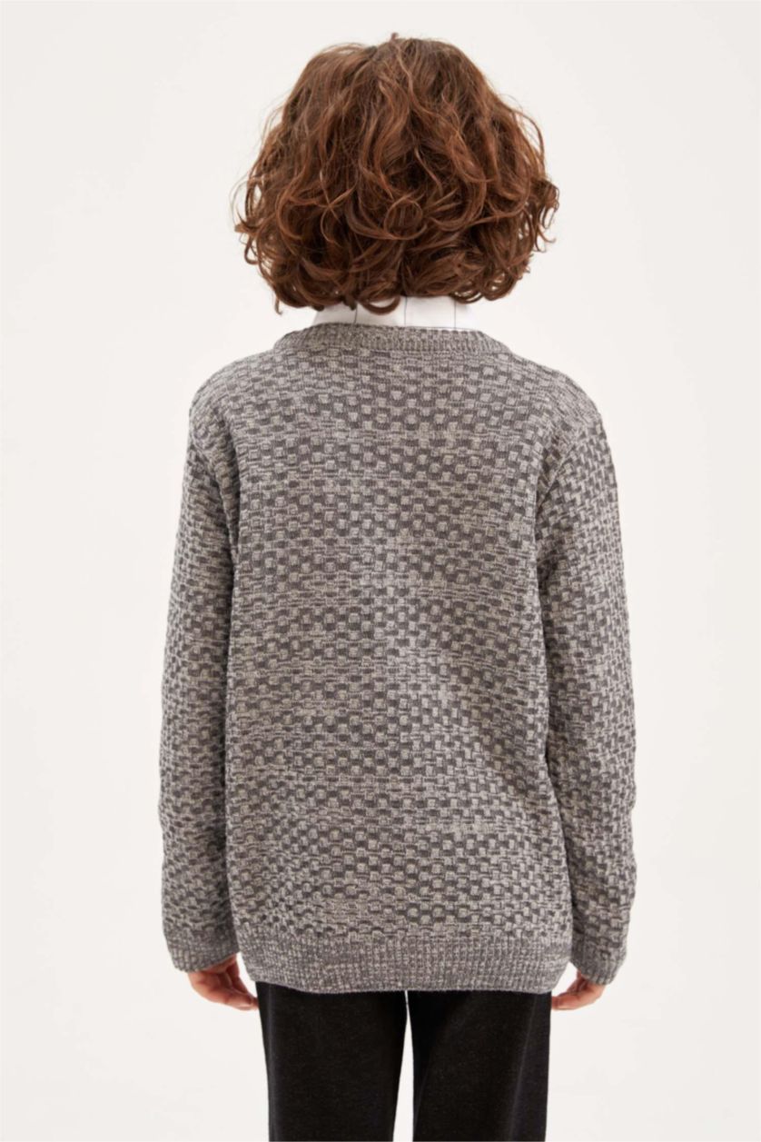 Мальчики и подростки Светло-серый меланж Свитер с круглым вырезом для мальчиков