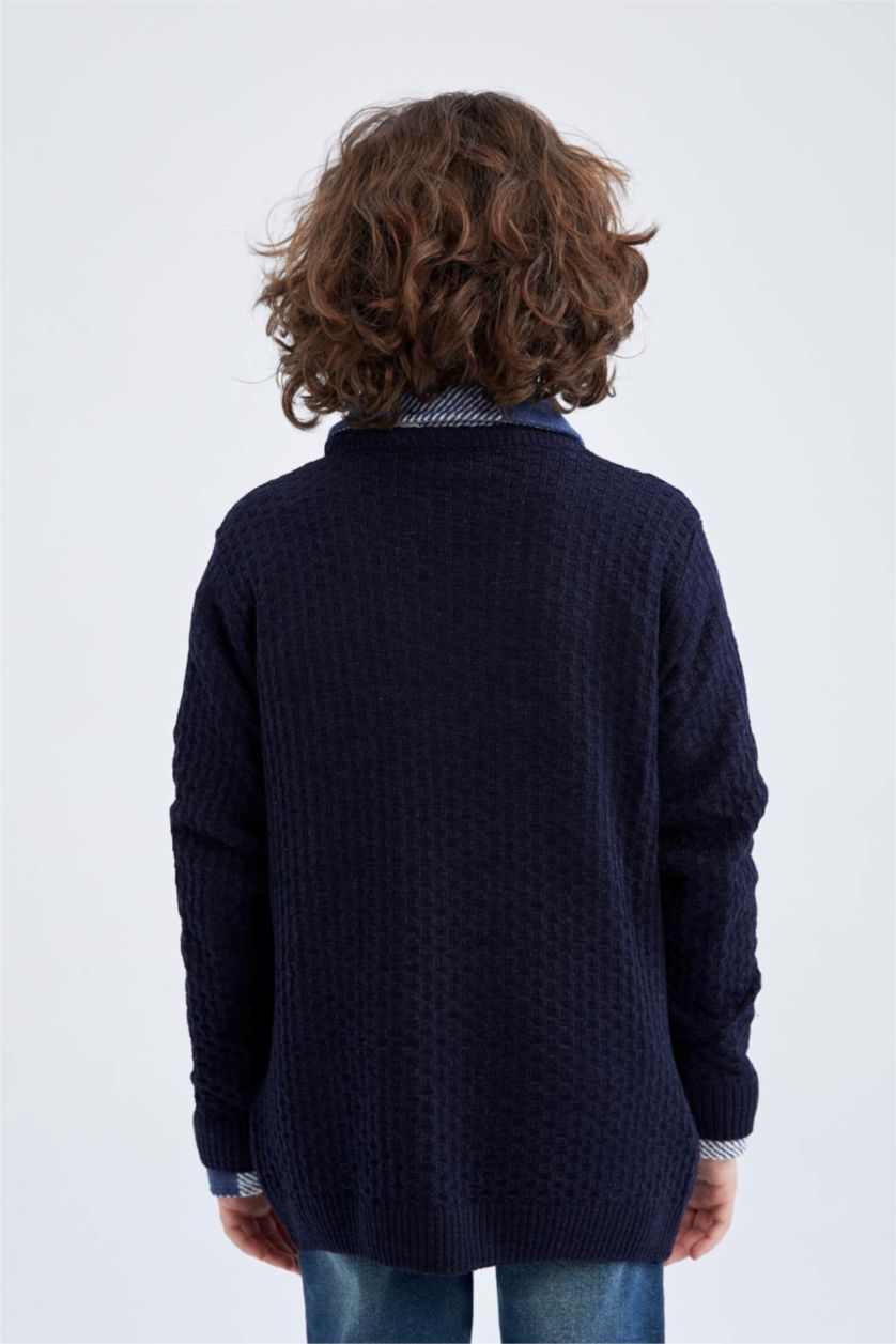 Мальчики и подростки Синий Свитер стандартного кроя с круглым вырезом для мальчиков