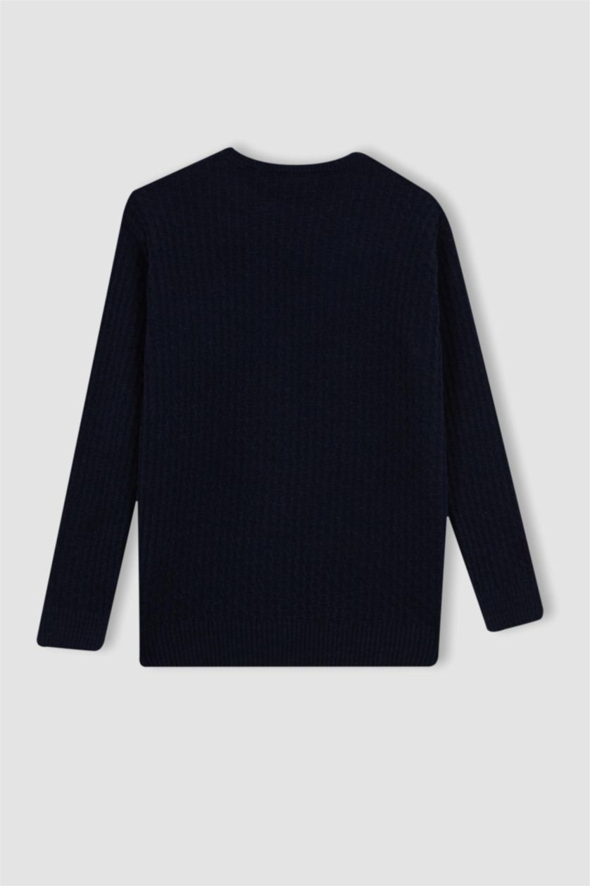 Мальчики и подростки Синий Свитер стандартного кроя с круглым вырезом для мальчиков