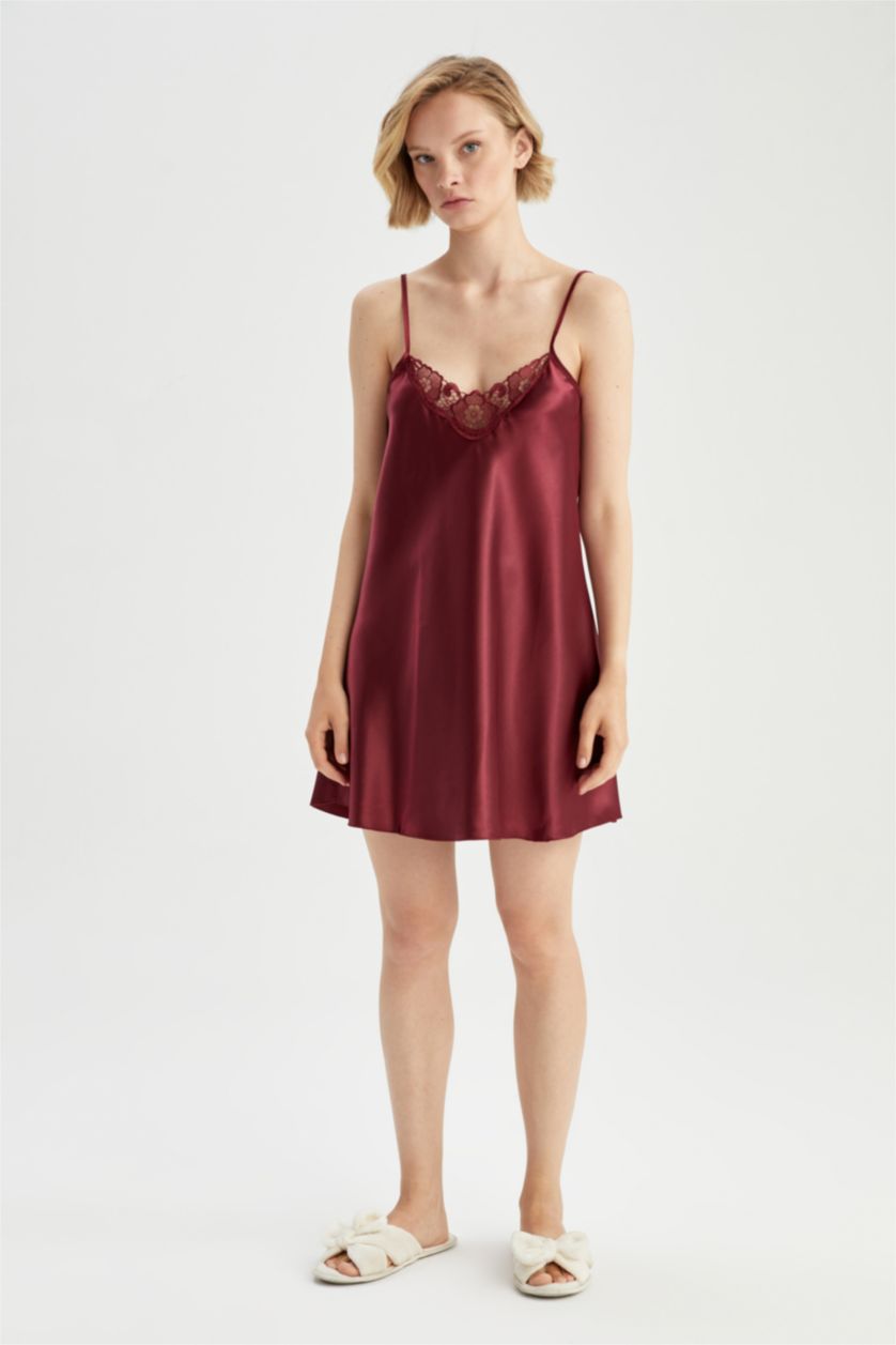 WOMAN Bordeaux Regular Fit V-Neck Woven Dress
