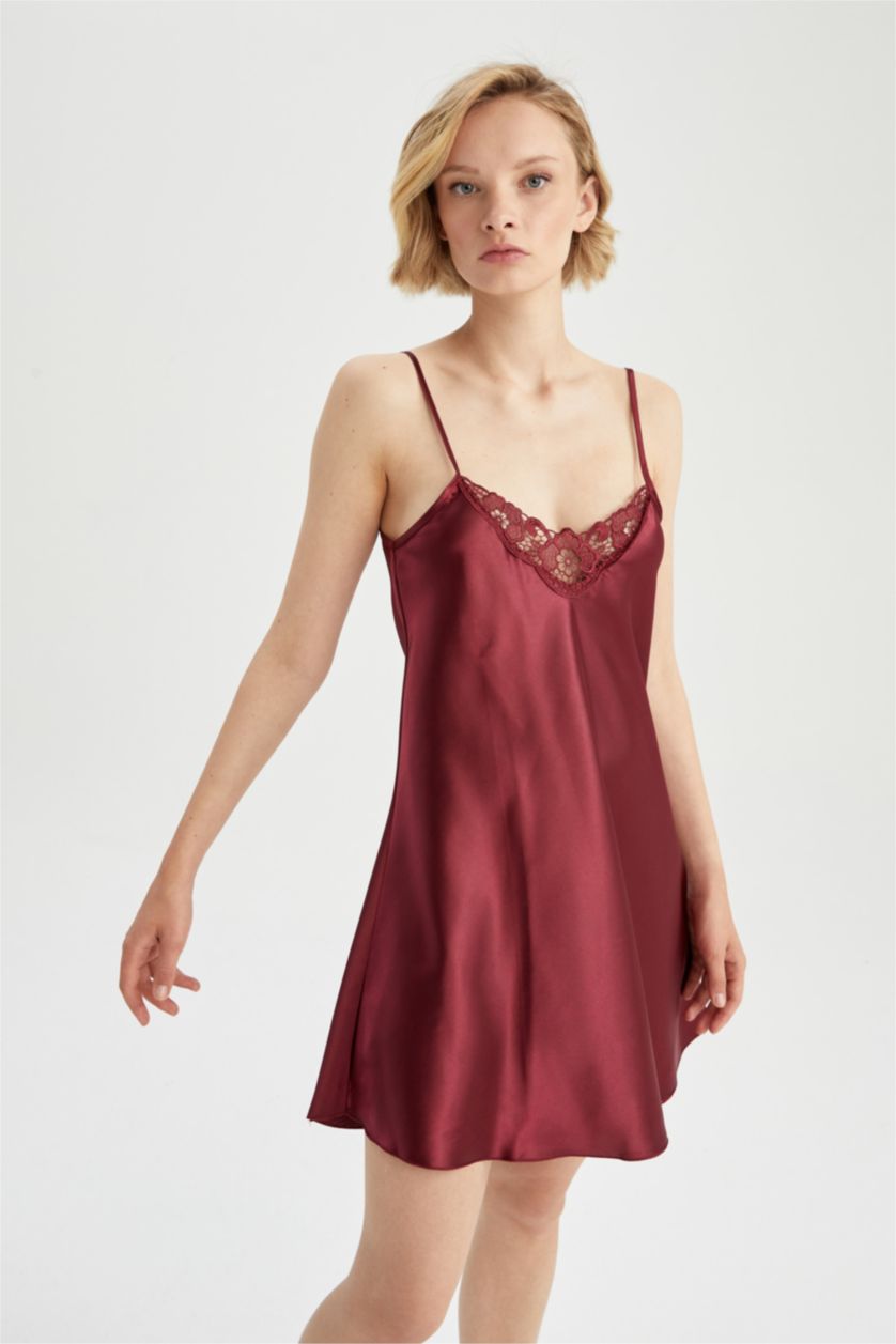 WOMAN Bordeaux Regular Fit V-Neck Woven Dress