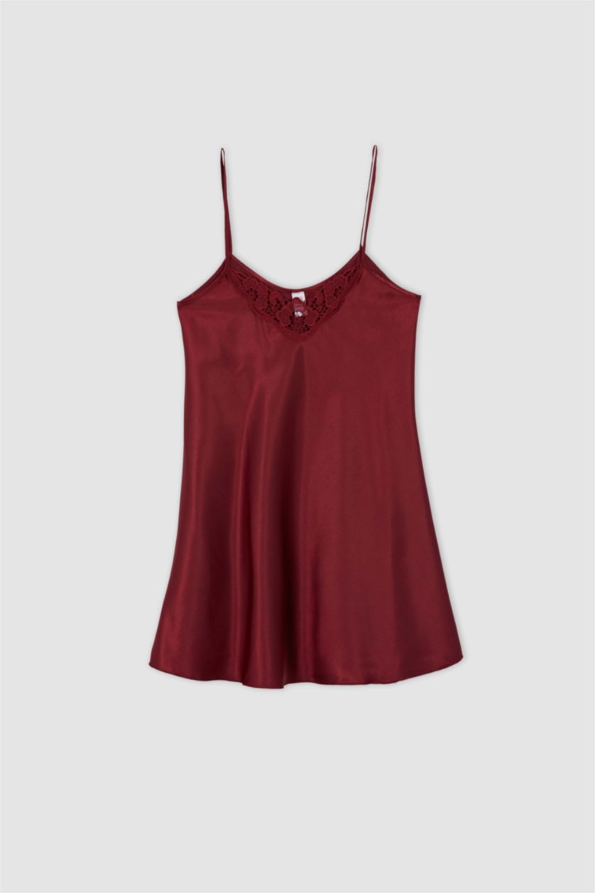 WOMAN Bordeaux Regular Fit V-Neck Woven Dress
