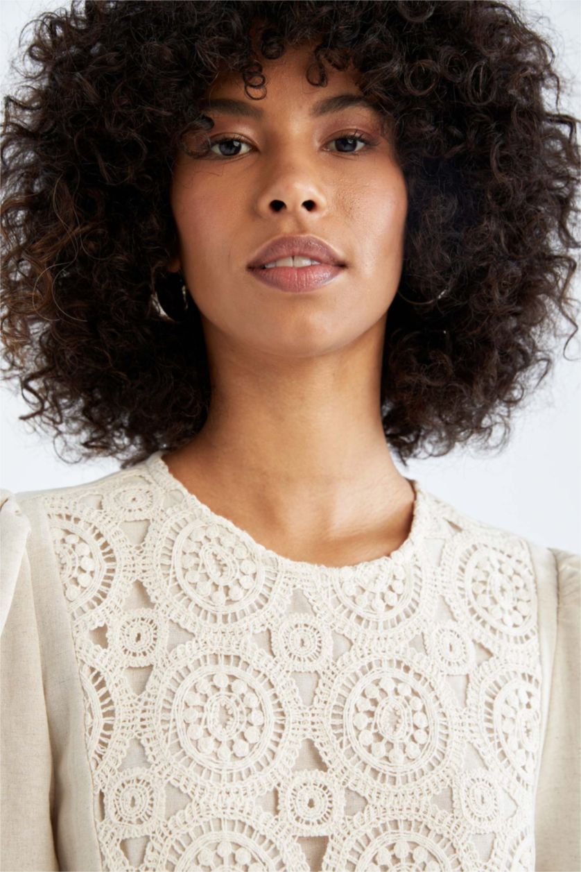 نساء اللون الرملي Linen Blended Maxi Dress