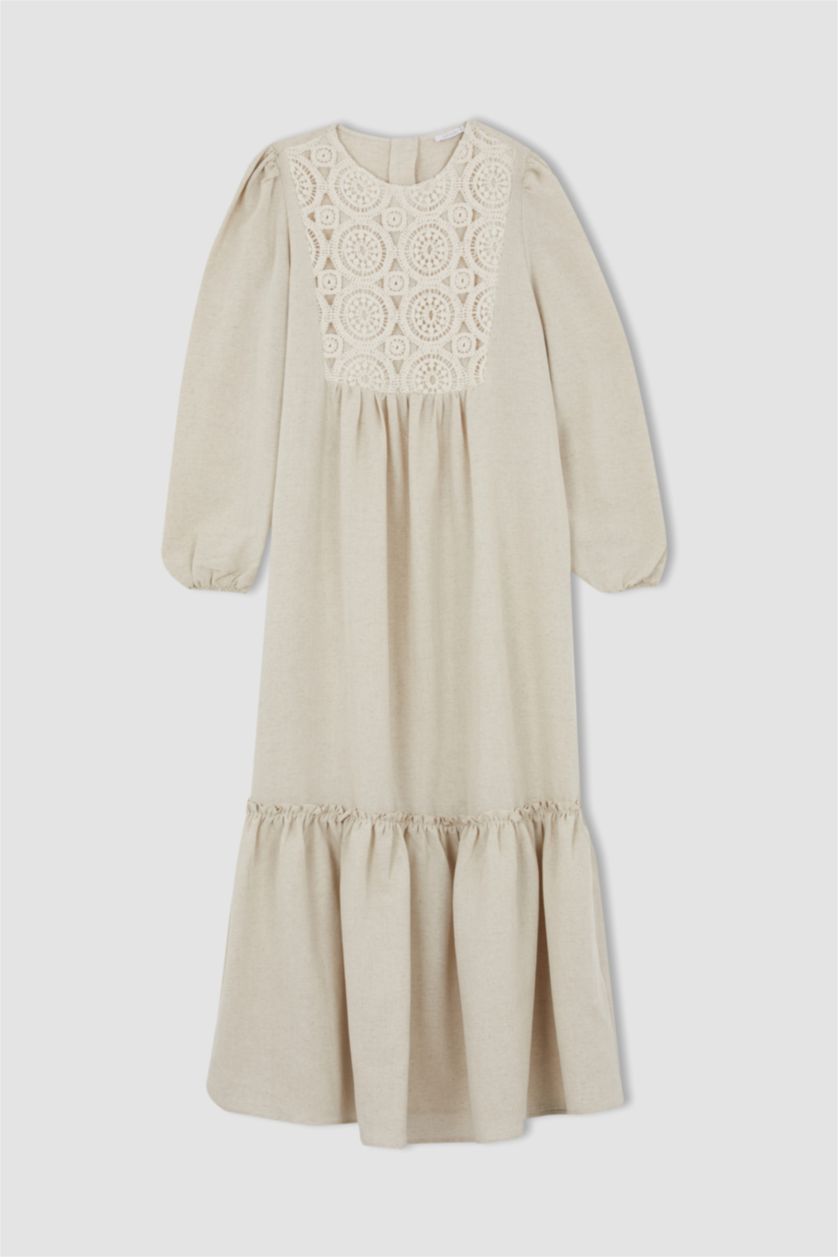 نساء اللون الرملي Linen Blended Maxi Dress