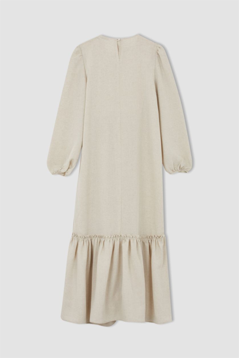 نساء اللون الرملي Linen Blended Maxi Dress