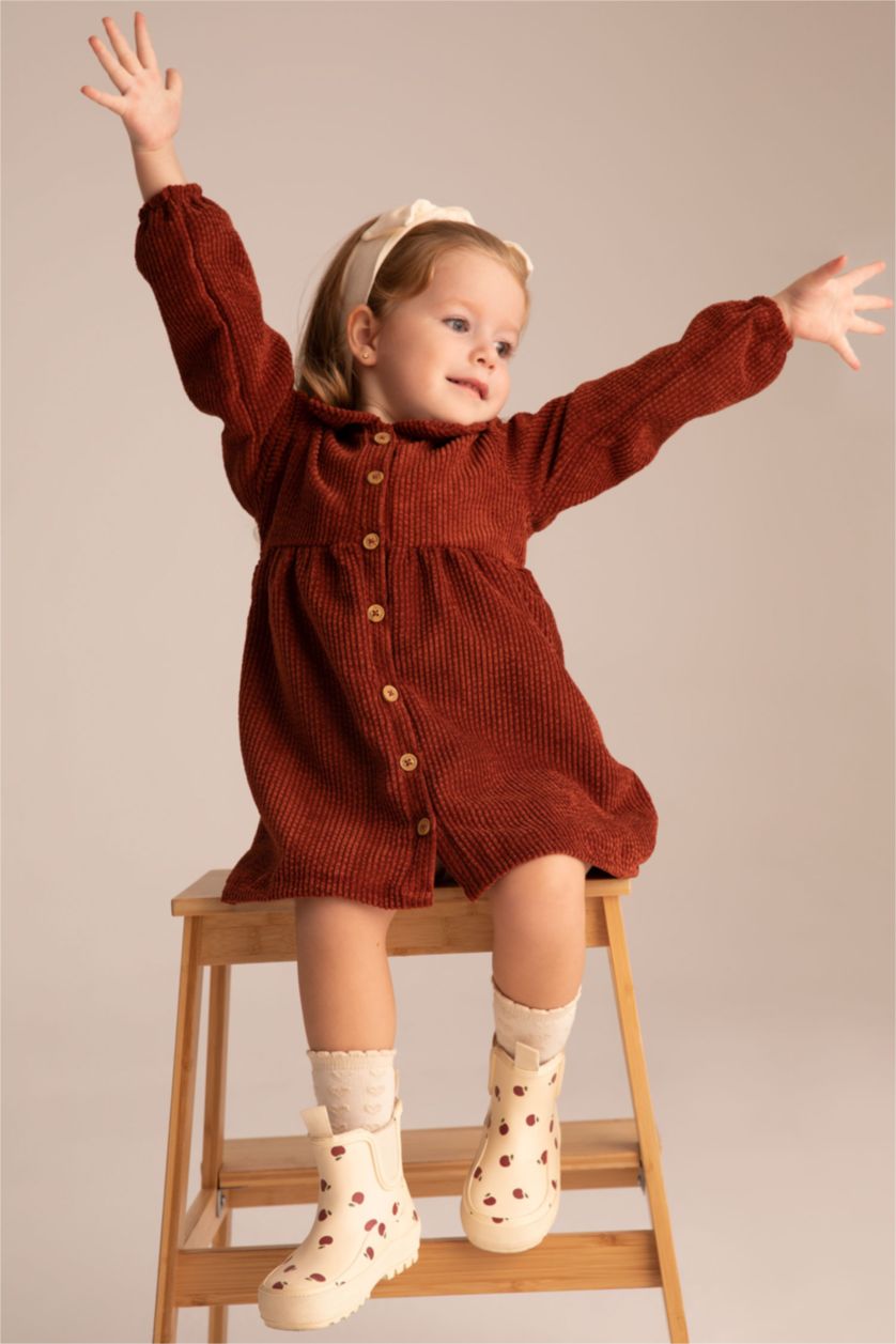 Baby Girl Bordeaux Regular Fit Long Sleeve Woven Dress