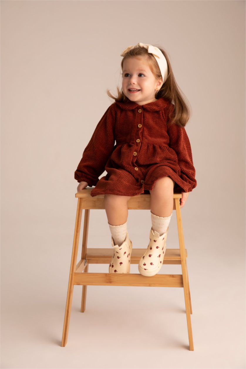 Baby Girl Bordeaux Regular Fit Long Sleeve Woven Dress