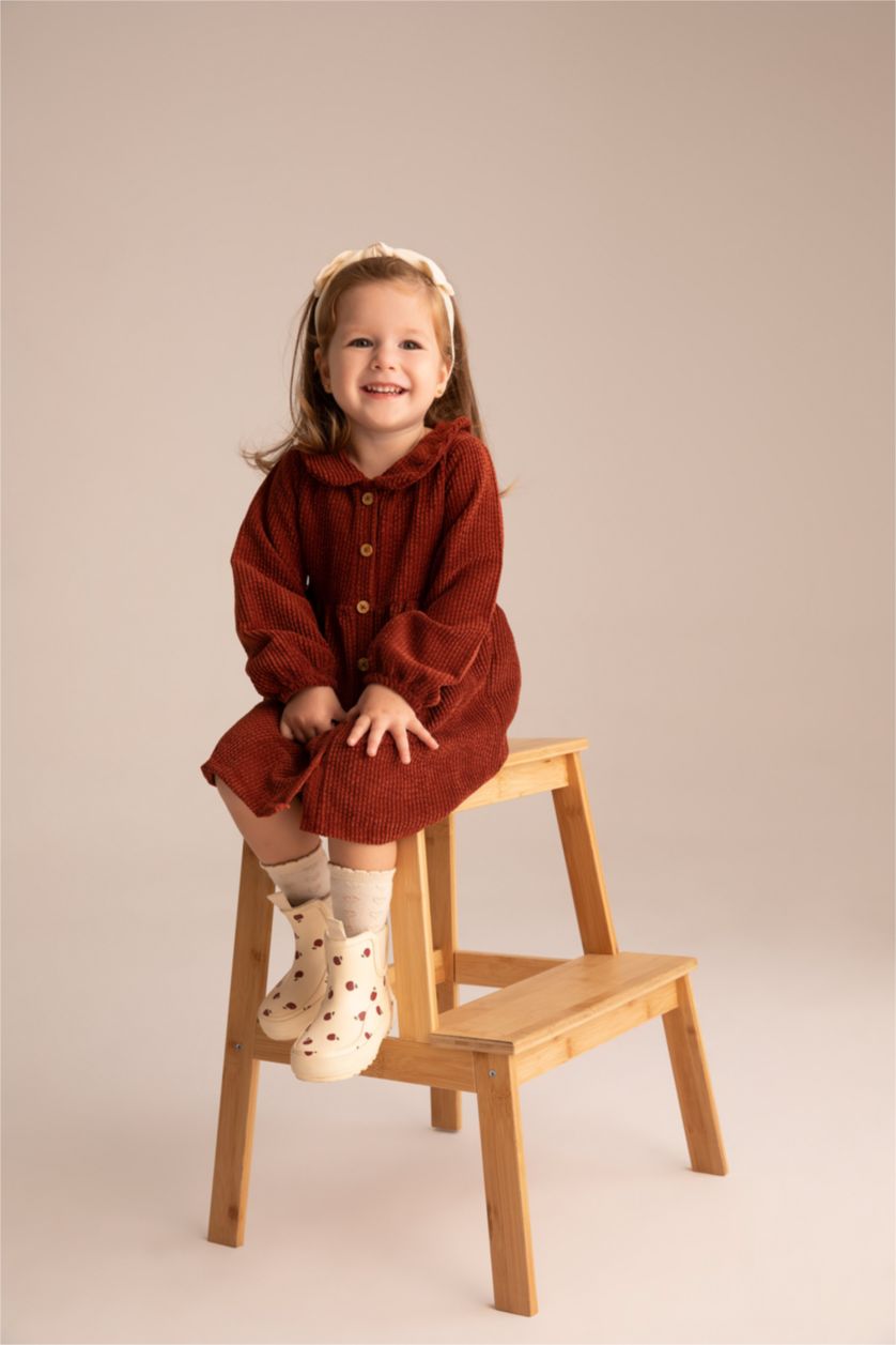 Baby Girl Bordeaux Regular Fit Long Sleeve Woven Dress