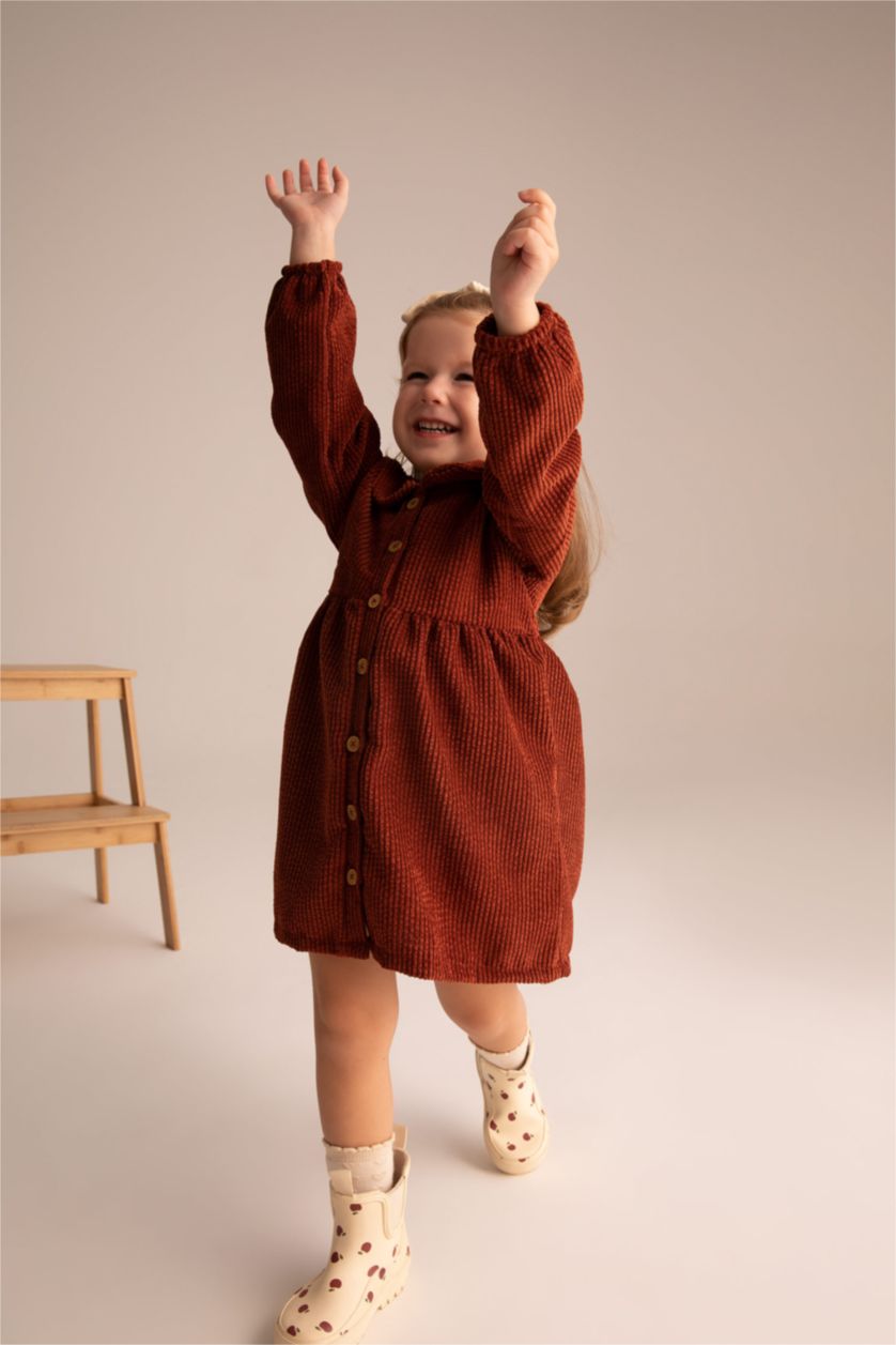 Baby Girl Bordeaux Regular Fit Long Sleeve Woven Dress