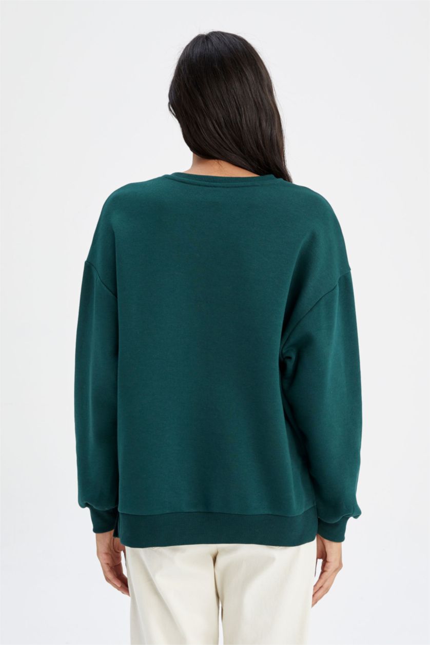 FEMME Vert Foncé Sweat- Shirt Coupe Oversize Col rond Manche Longue