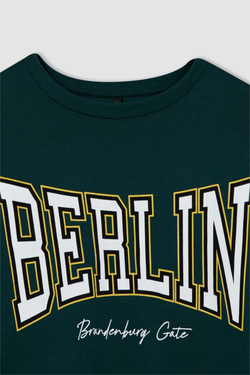 FEMME Vert Foncé Sweat- Shirt Coupe Oversize Col rond Manche Longue