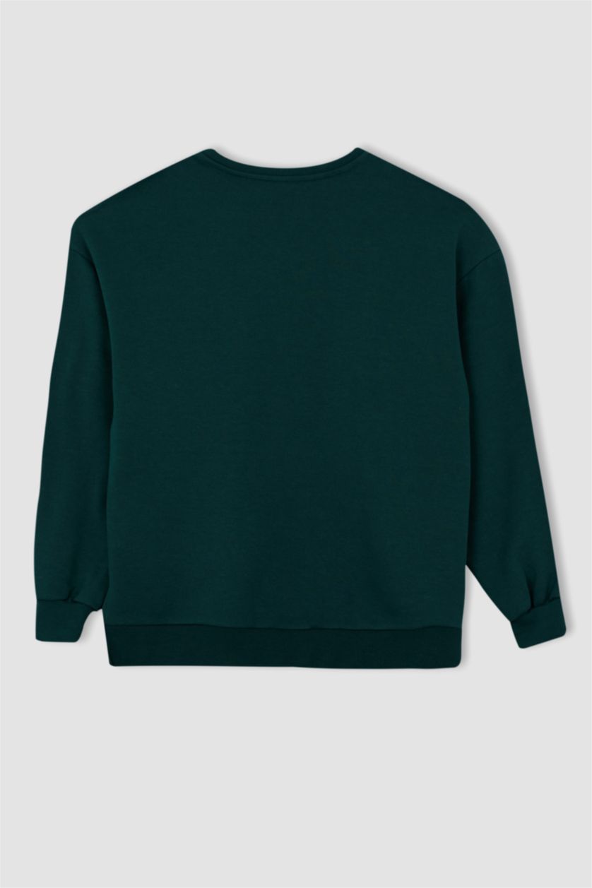 FEMME Vert Foncé Sweat- Shirt Coupe Oversize Col rond Manche Longue