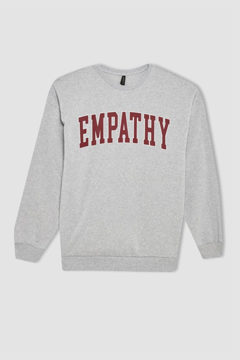 FEMME Gris Sweat- Shirt Coupe Oversize Col rond Manche Longue