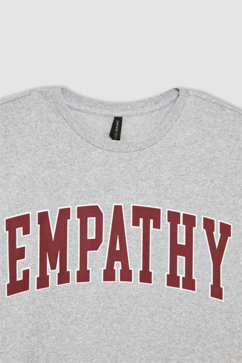 FEMME Gris Sweat- Shirt Coupe Oversize Col rond Manche Longue