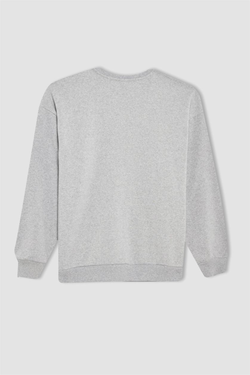 FEMME Gris Sweat- Shirt Coupe Oversize Col rond Manche Longue