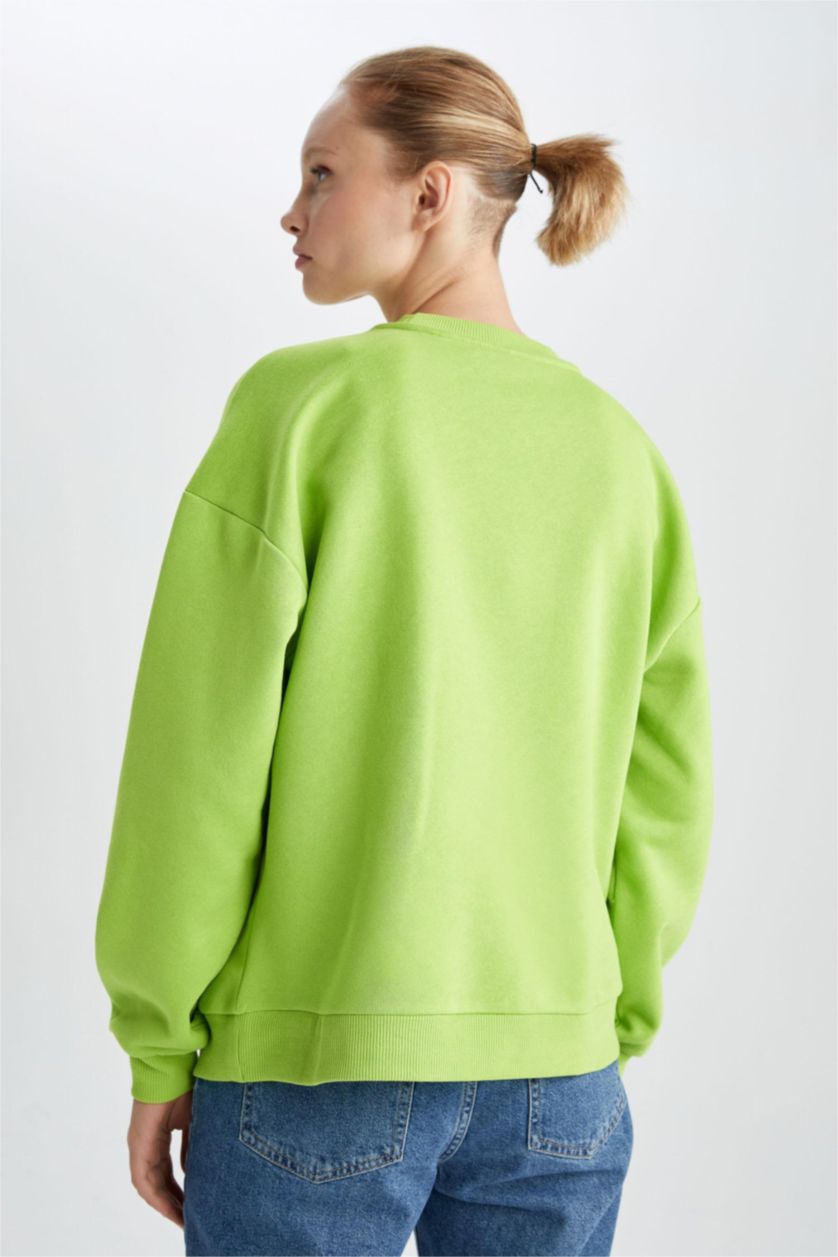 WOMAN Green Regular Fit Thick Sweatshirt Fabric Sweatshirt