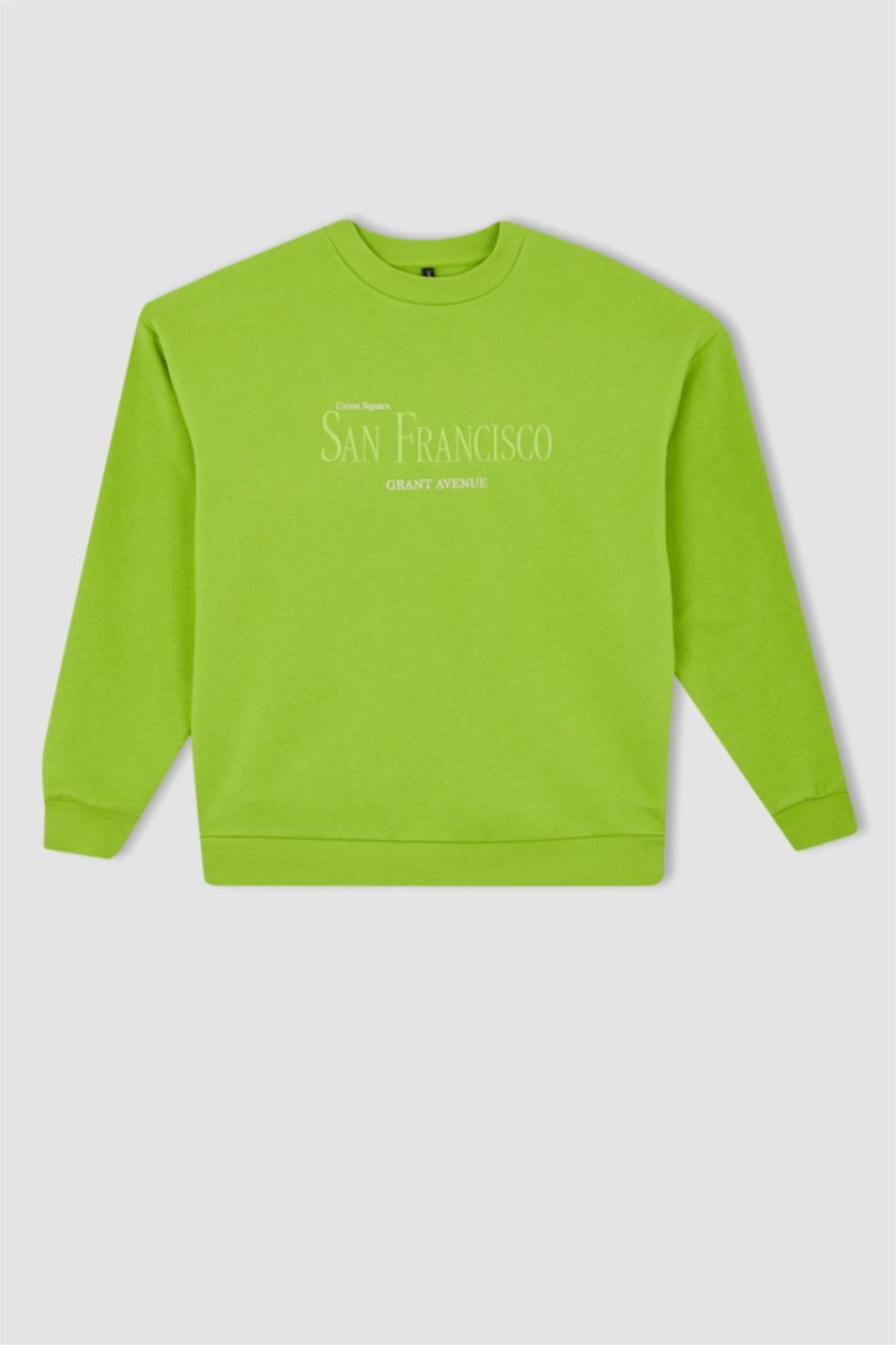 WOMAN Green Regular Fit Thick Sweatshirt Fabric Sweatshirt