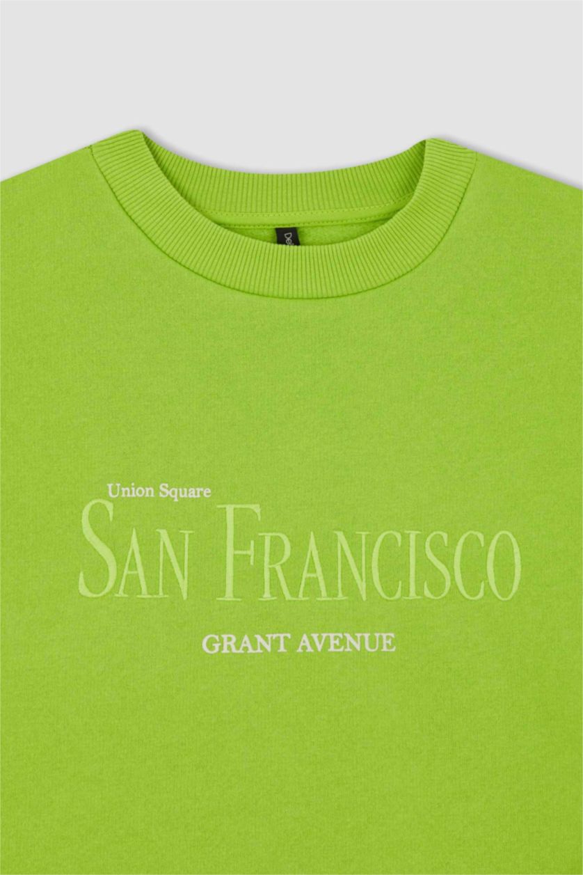 WOMAN Green Regular Fit Thick Sweatshirt Fabric Sweatshirt