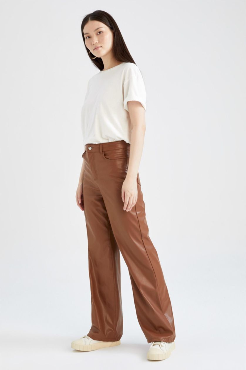 WOMAN Light Brown Normal Waist Wide Leg Trousers