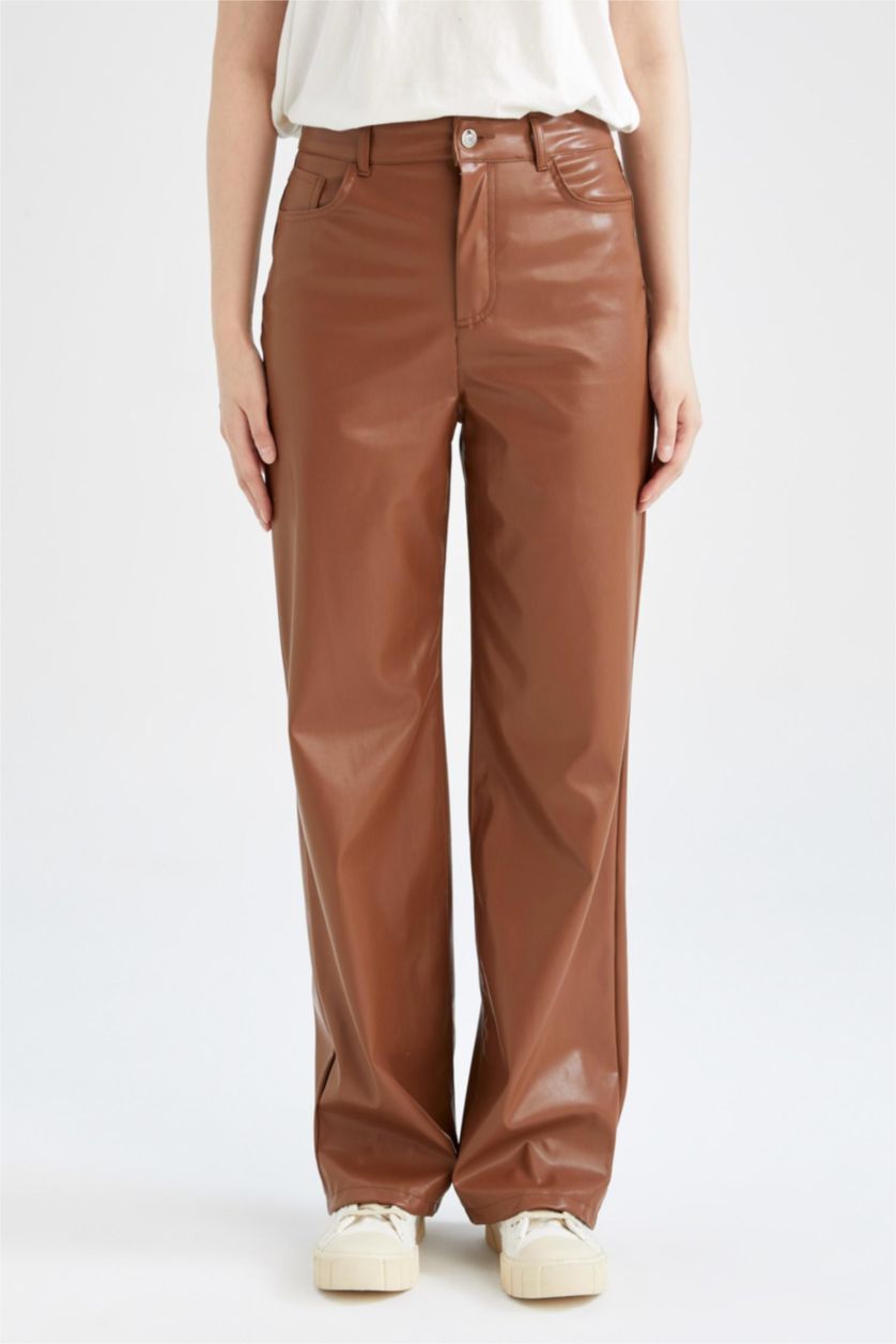 WOMAN Light Brown Normal Waist Wide Leg Trousers