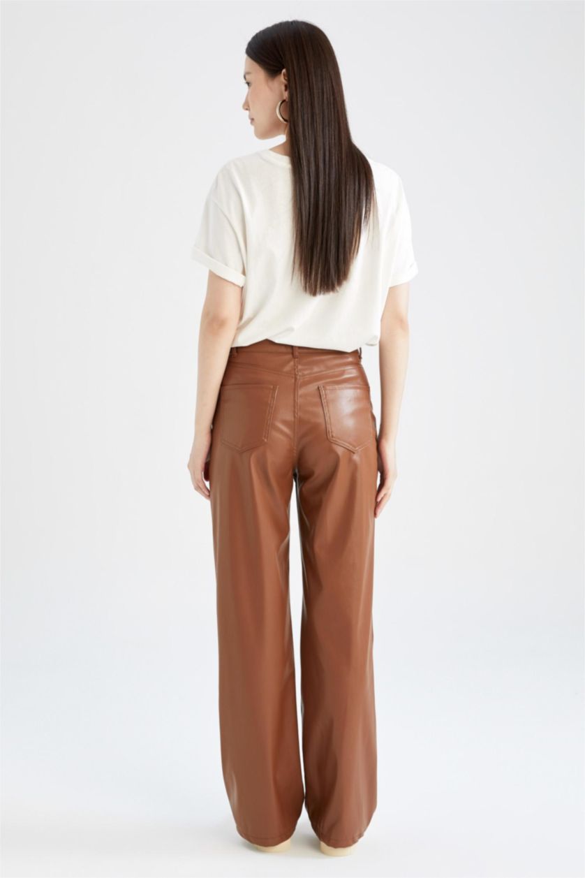 WOMAN Light Brown Normal Waist Wide Leg Trousers