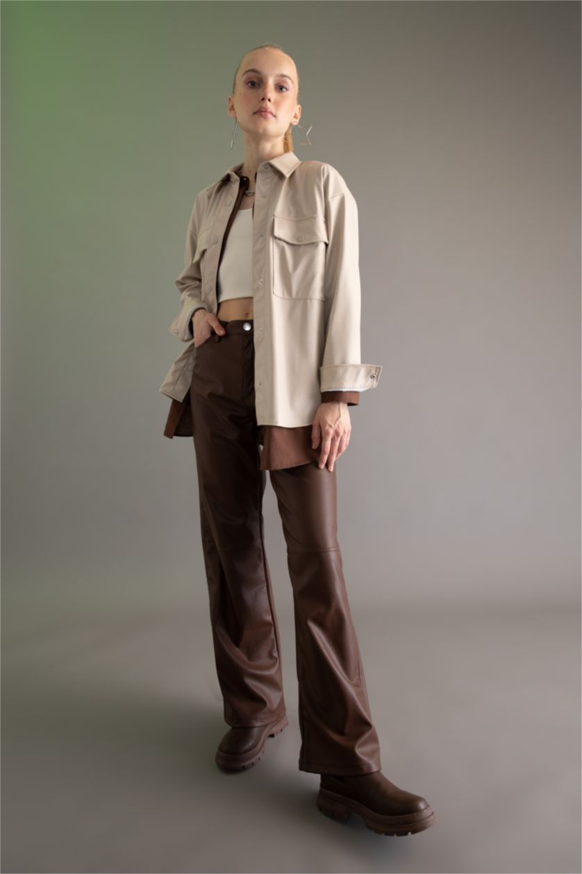 Kadın Kahve Normal Bel Wıde Leg Pantolon