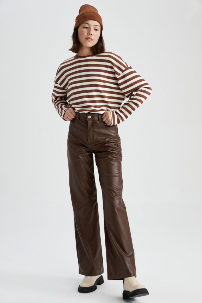 Kadın Kahve Normal Bel Wıde Leg Pantolon