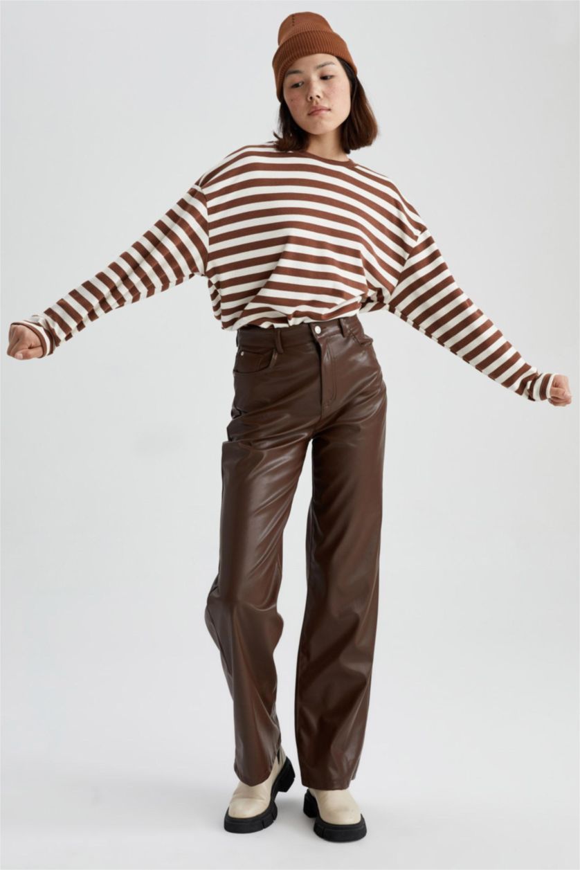 Kadın Kahve Normal Bel Wıde Leg Pantolon