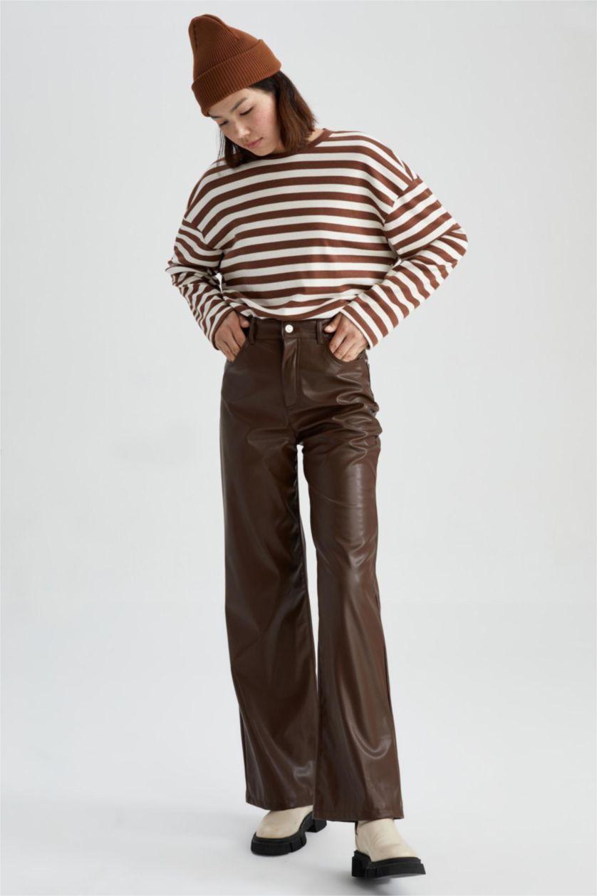 Kadın Kahve Normal Bel Wıde Leg Pantolon