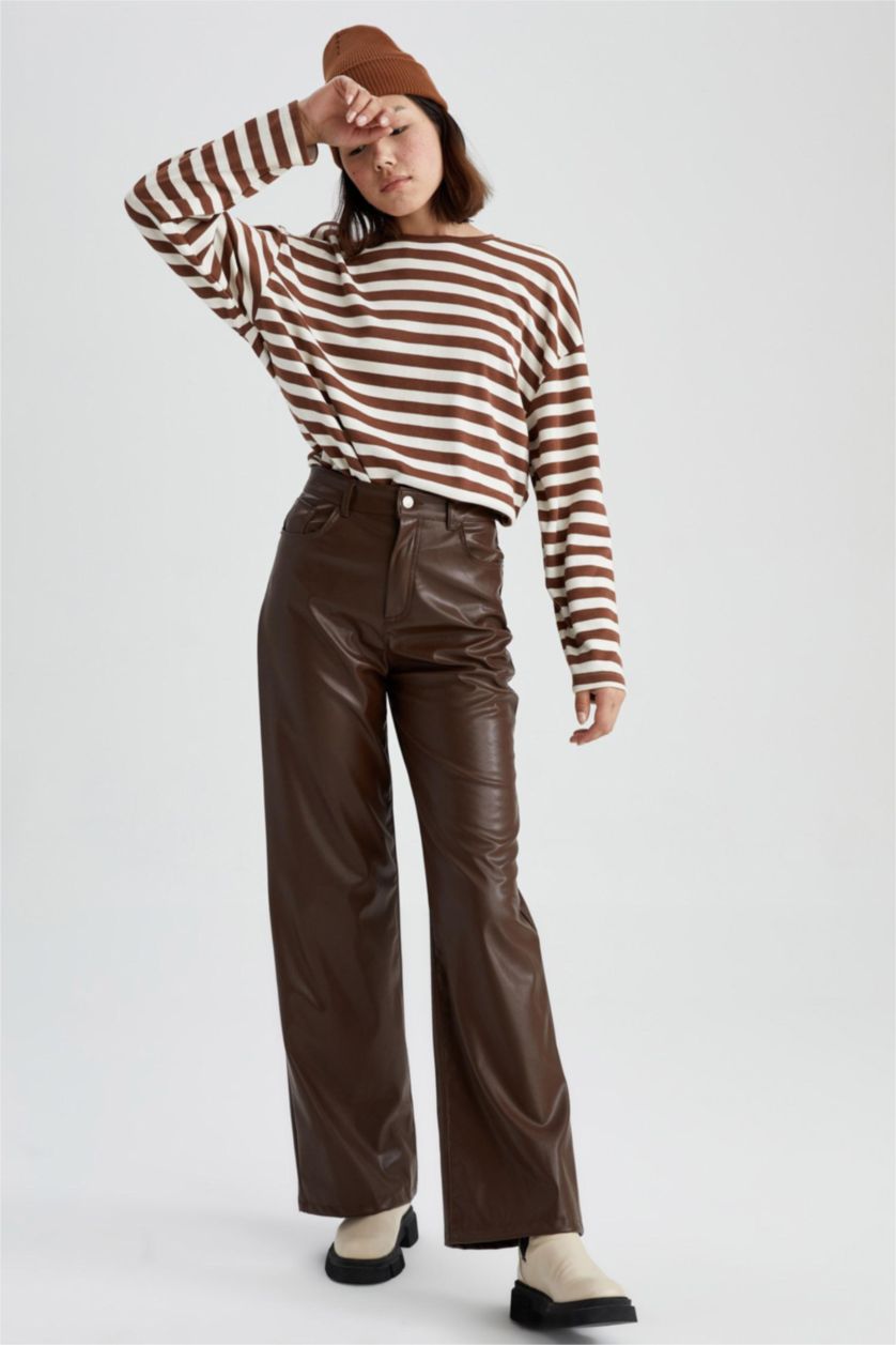 Kadın Kahve Normal Bel Wıde Leg Pantolon