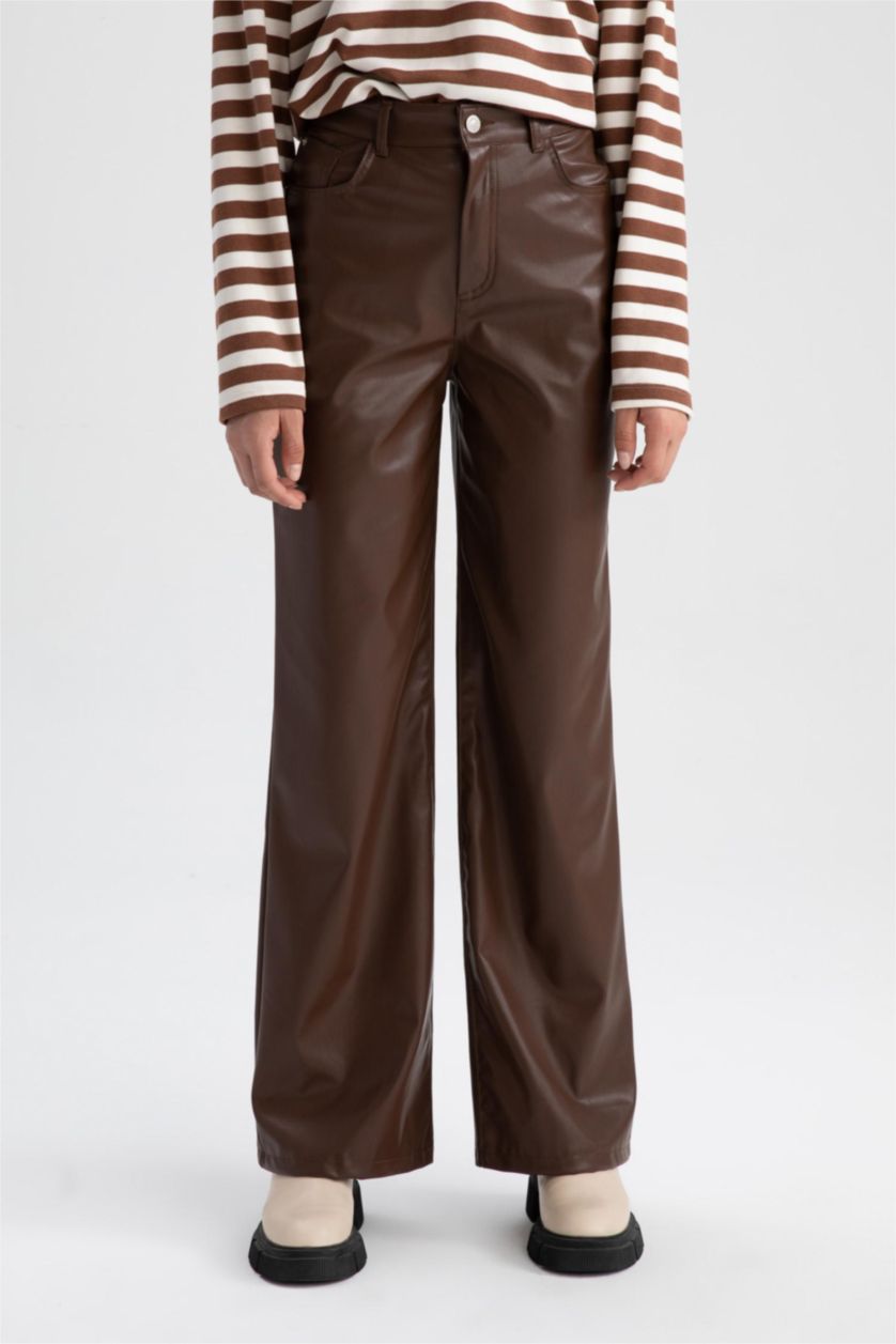 Kadın Kahve Normal Bel Wıde Leg Pantolon