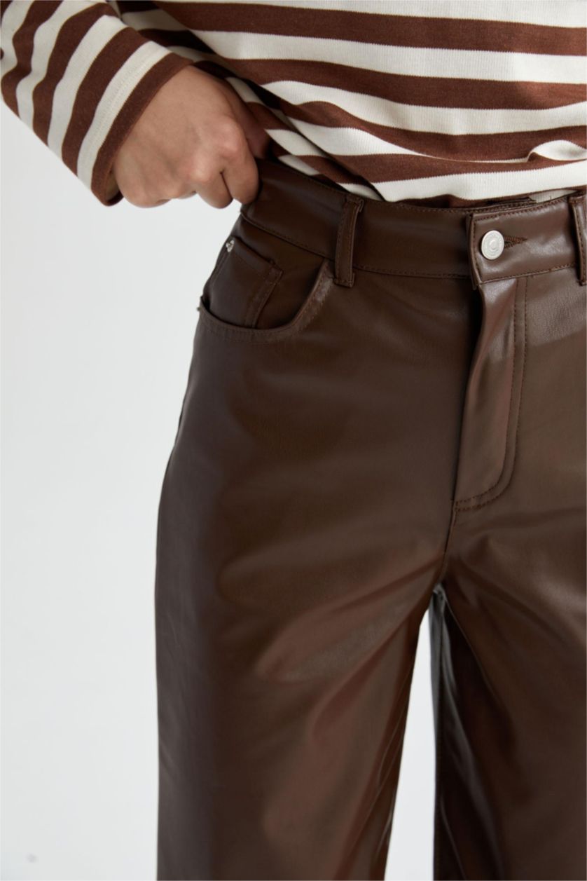 Kadın Kahve Normal Bel Wıde Leg Pantolon