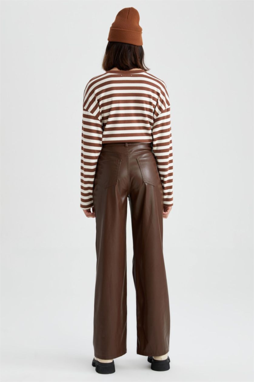 Kadın Kahve Normal Bel Wıde Leg Pantolon