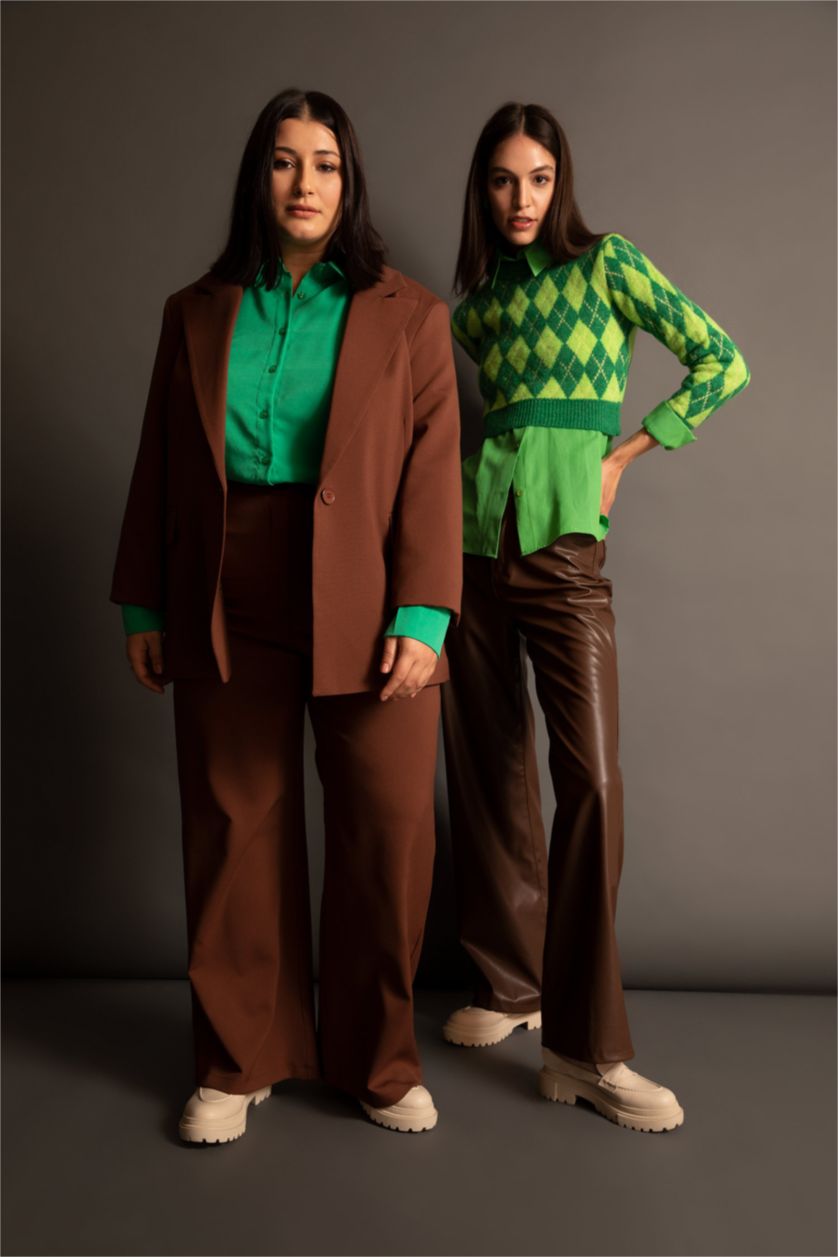 Kadın Kahve Normal Bel Wıde Leg Pantolon