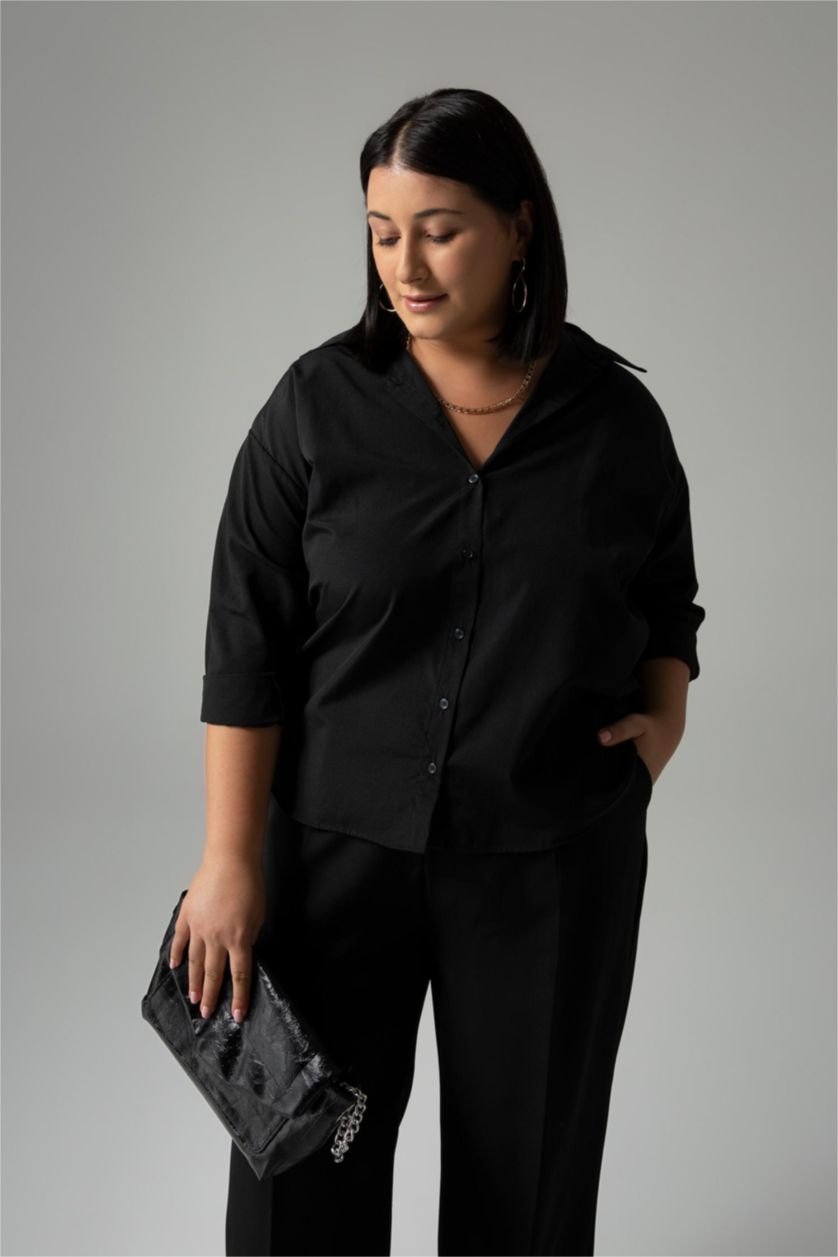 FEMME Noir Chemises à manches longues Popeline Col De Chemise