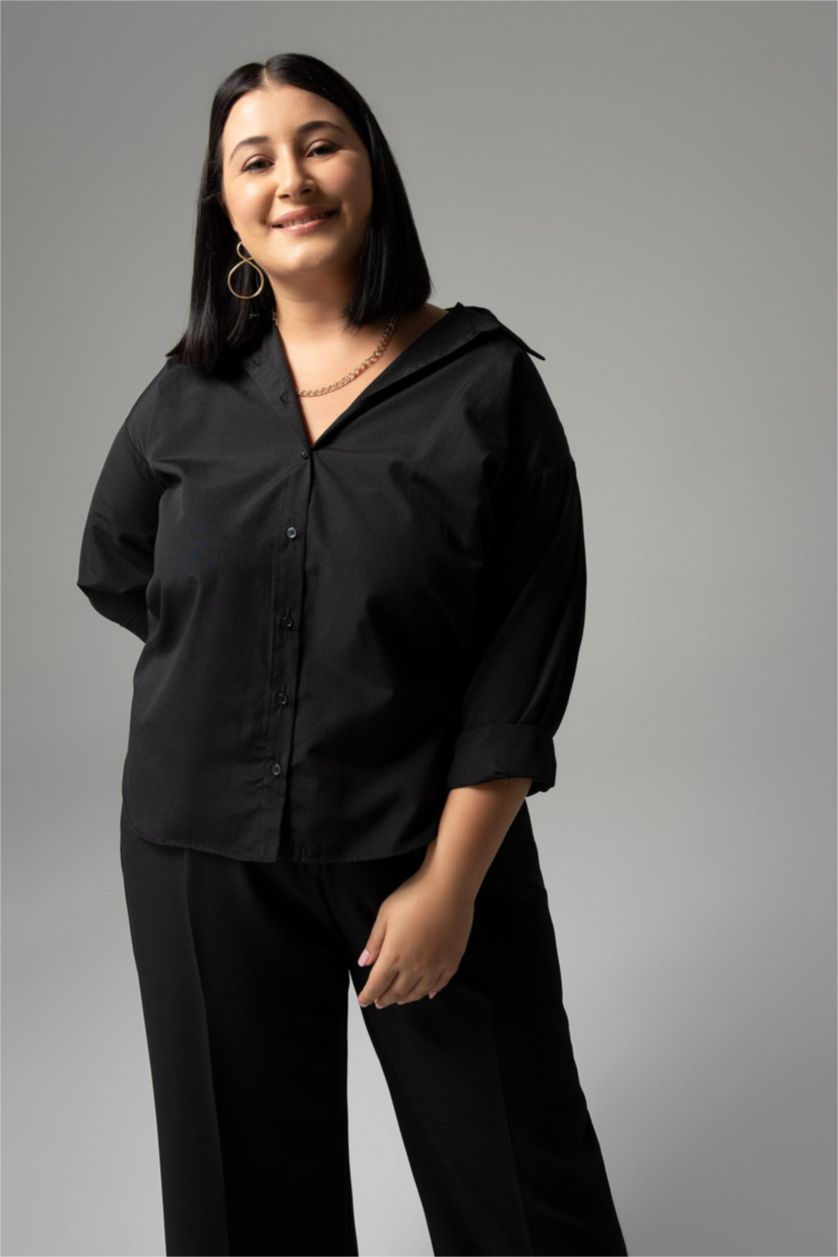 FEMME Noir Chemises à manches longues Popeline Col De Chemise