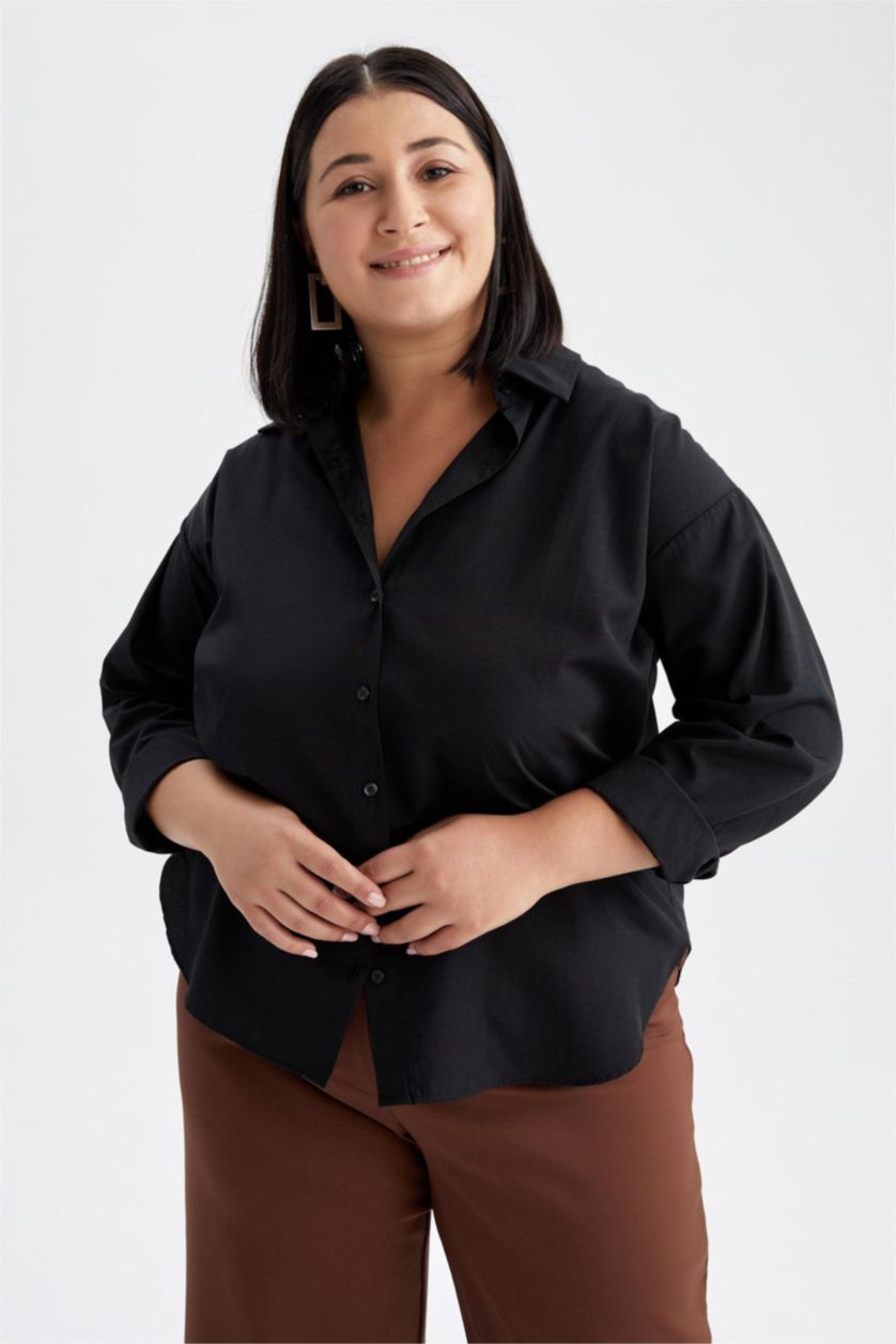 FEMME Noir Chemises à manches longues Popeline Col De Chemise