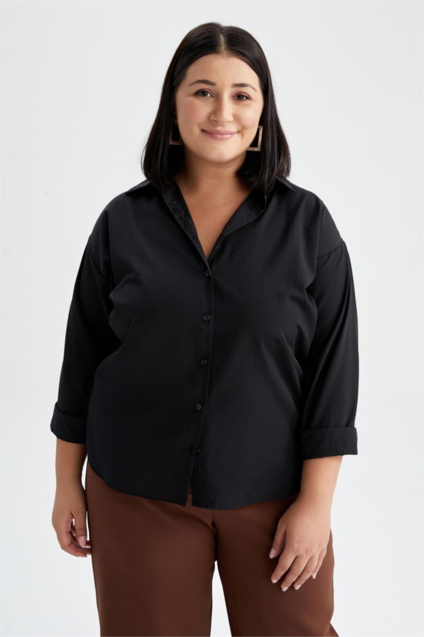 FEMME Noir Chemises à manches longues Popeline Col De Chemise