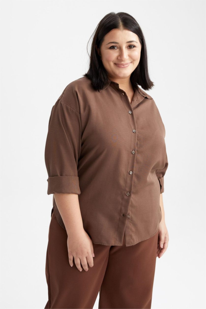 FEMME Marron Chemises à manches longues Popeline Col De Chemise