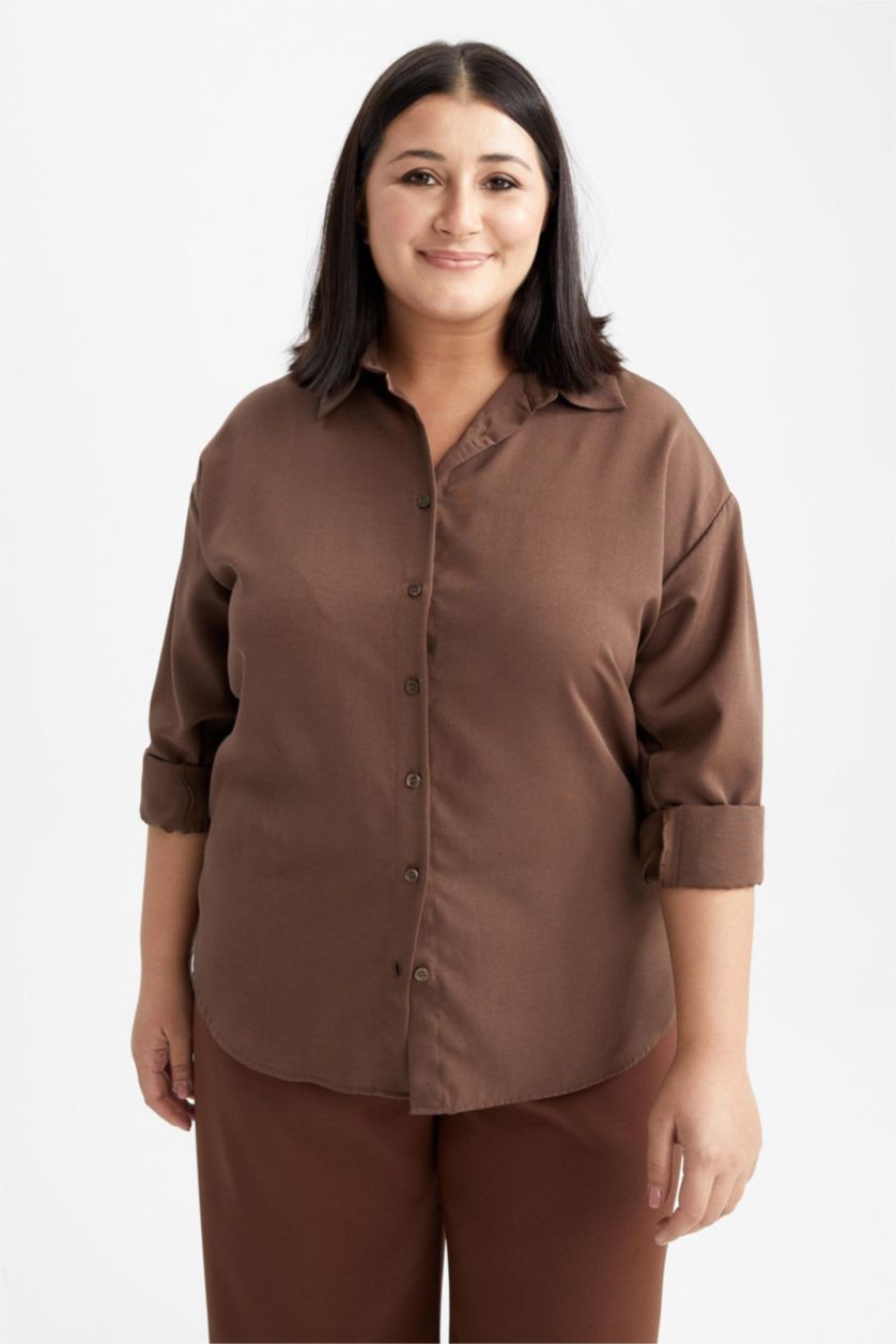 FEMME Marron Chemises à manches longues Popeline Col De Chemise