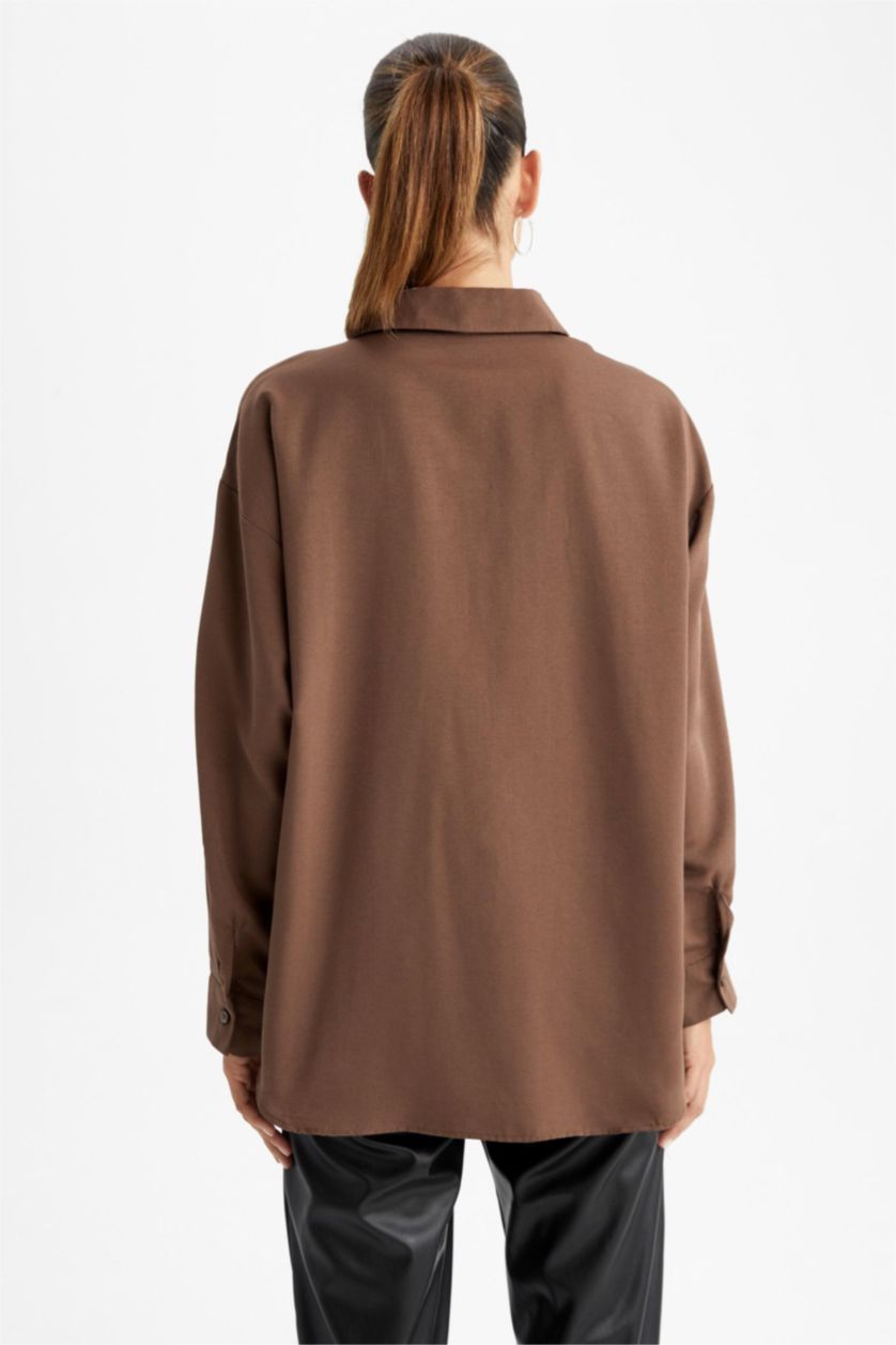 FEMME Marron Chemises à manches longues Popeline Col De Chemise