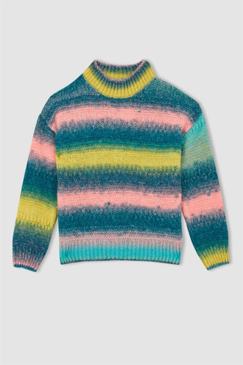 Kadın Mavi Oversıze Yarım Balıkçı Yaka Kazak