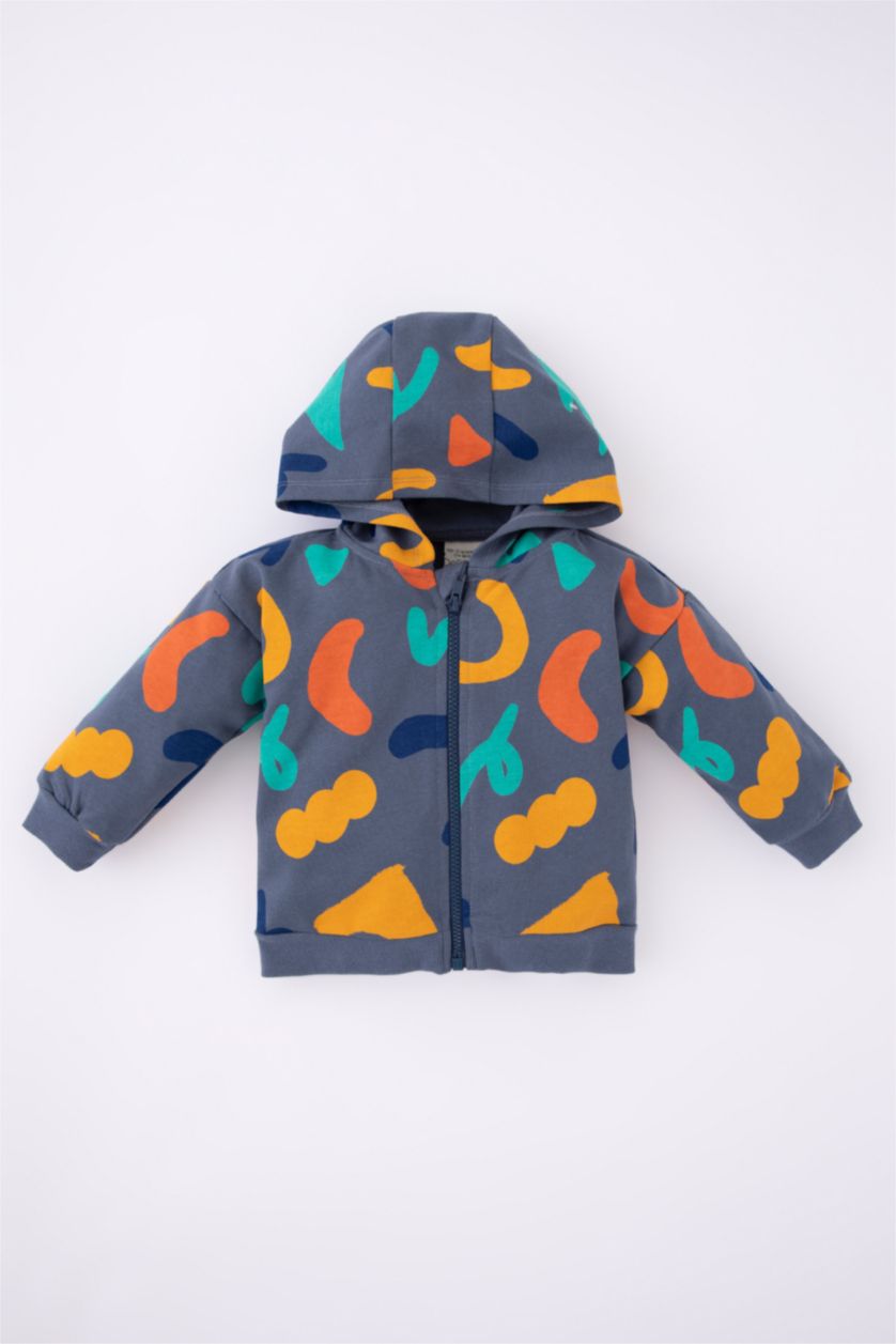 طفل صغير أزرق جاكيت قماش رقيق قصة عادية بغطاء للرأس ببطانة ناعمة