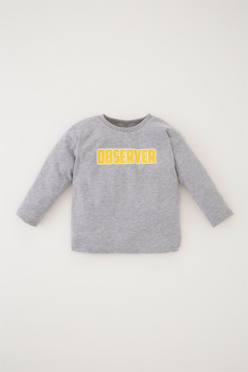 BABY BOY Light Grey Melange 2 piece Regular Fit Striped Long Sleeve T-Shirt