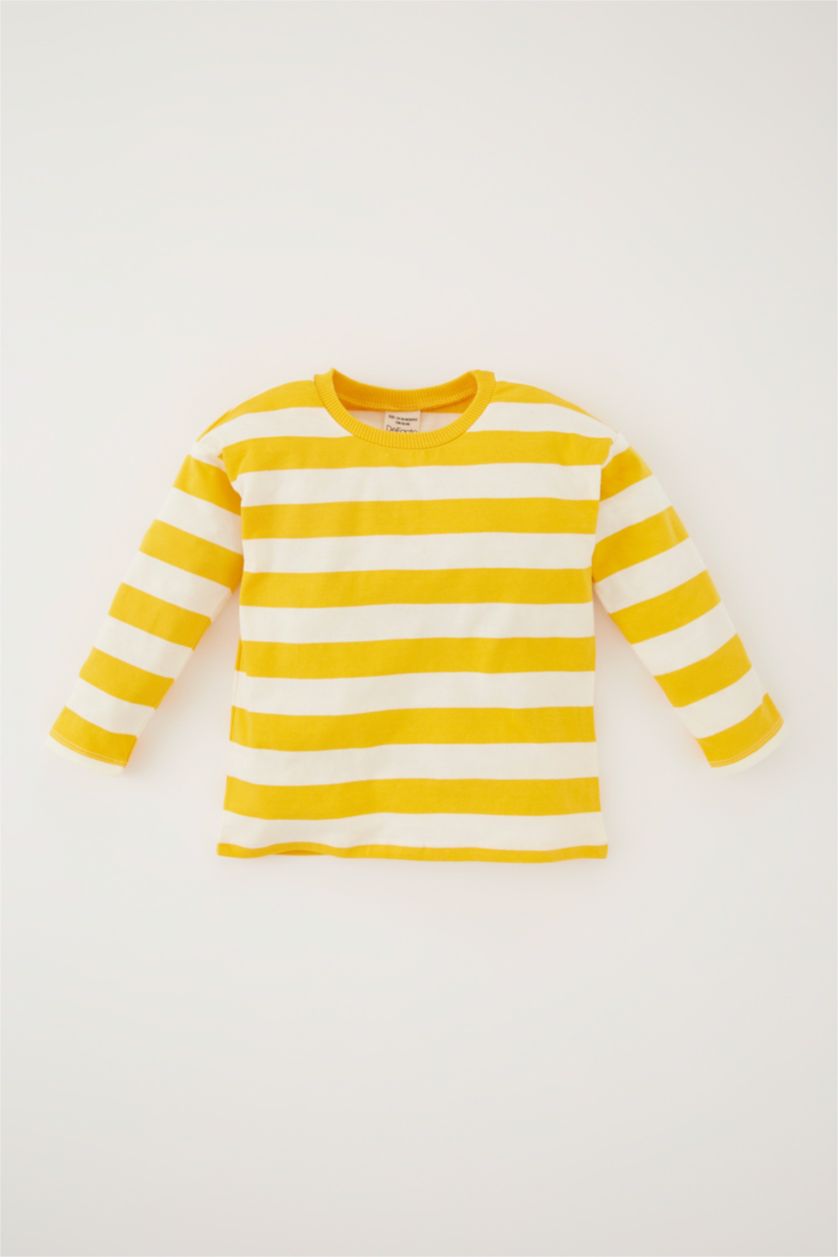 BABY BOY Light Grey Melange 2 piece Regular Fit Striped Long Sleeve T-Shirt