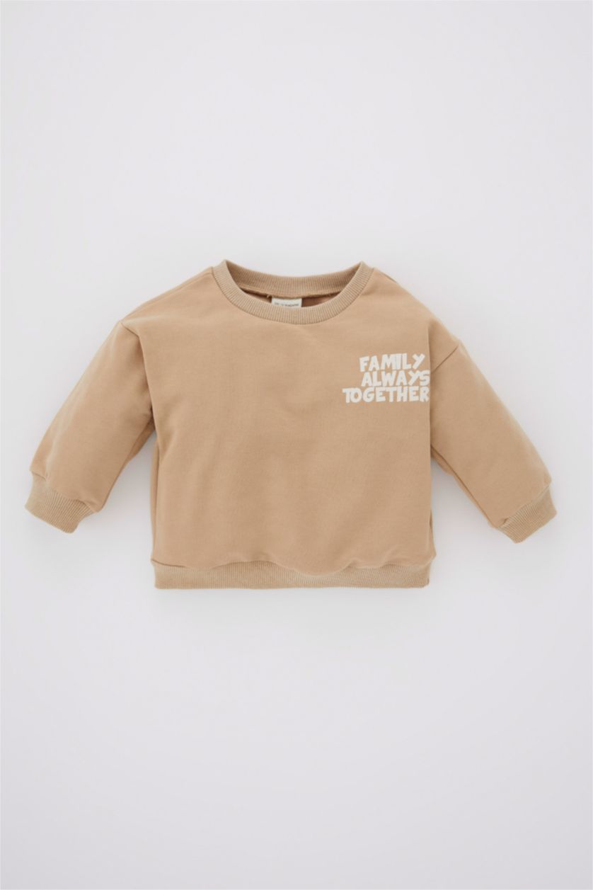 BABY BOY Beige Baby Boy Printed Crew Neck Soft Feathered Sweatshirt