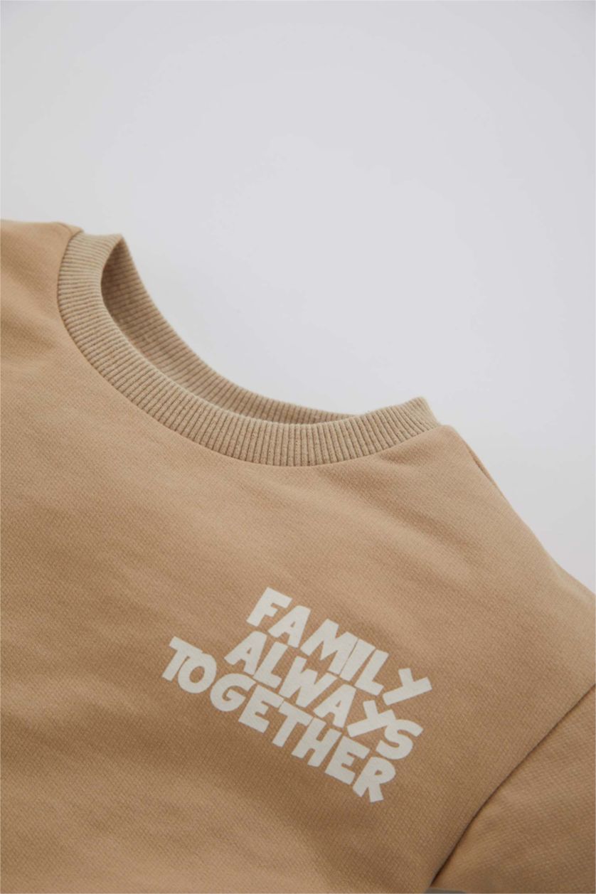 BABY BOY Beige Baby Boy Printed Crew Neck Soft Feathered Sweatshirt