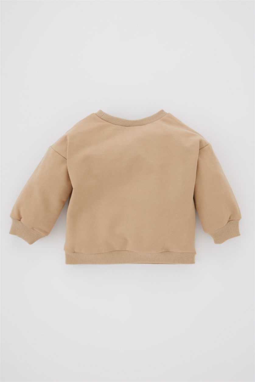 BABY BOY Beige Baby Boy Printed Crew Neck Soft Feathered Sweatshirt