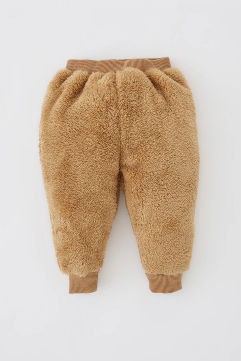 Erkek Bebek Bej Erkek Bebek Desenli Uzun Kollu Pelüş 2'li Takım